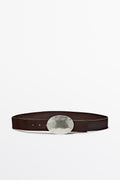 Nappa Leather Texture Belt with Oval Buckle