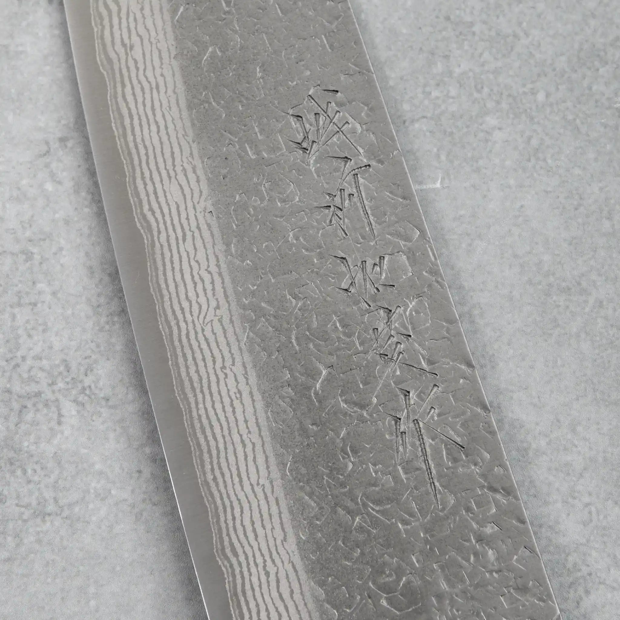 Kamo Hamono VG10 Tsuchime Damascus Juhyo Santoku Knife (Purple Handle)