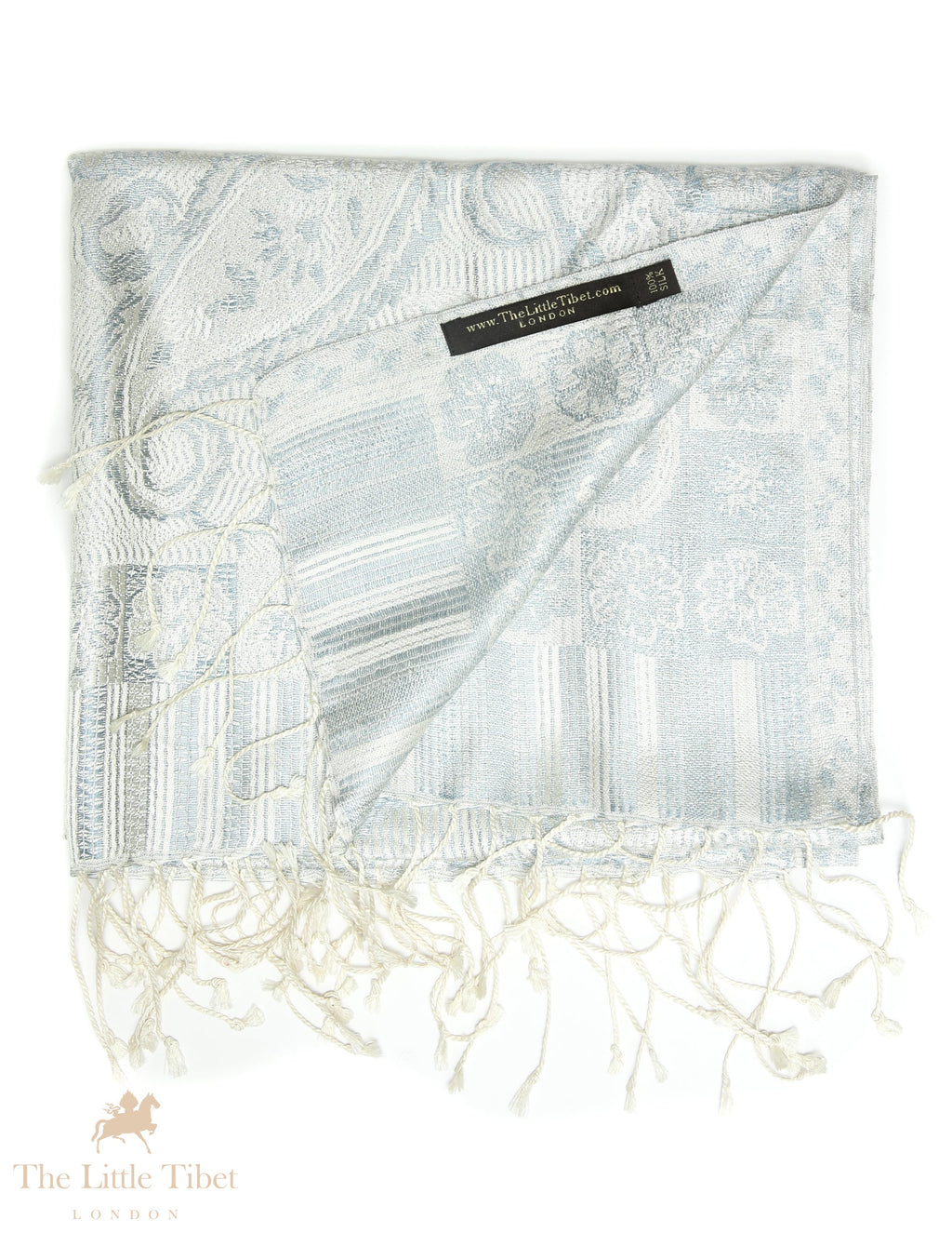 The Little Tibet Bianca Silk Pashmina Scarf, Silver