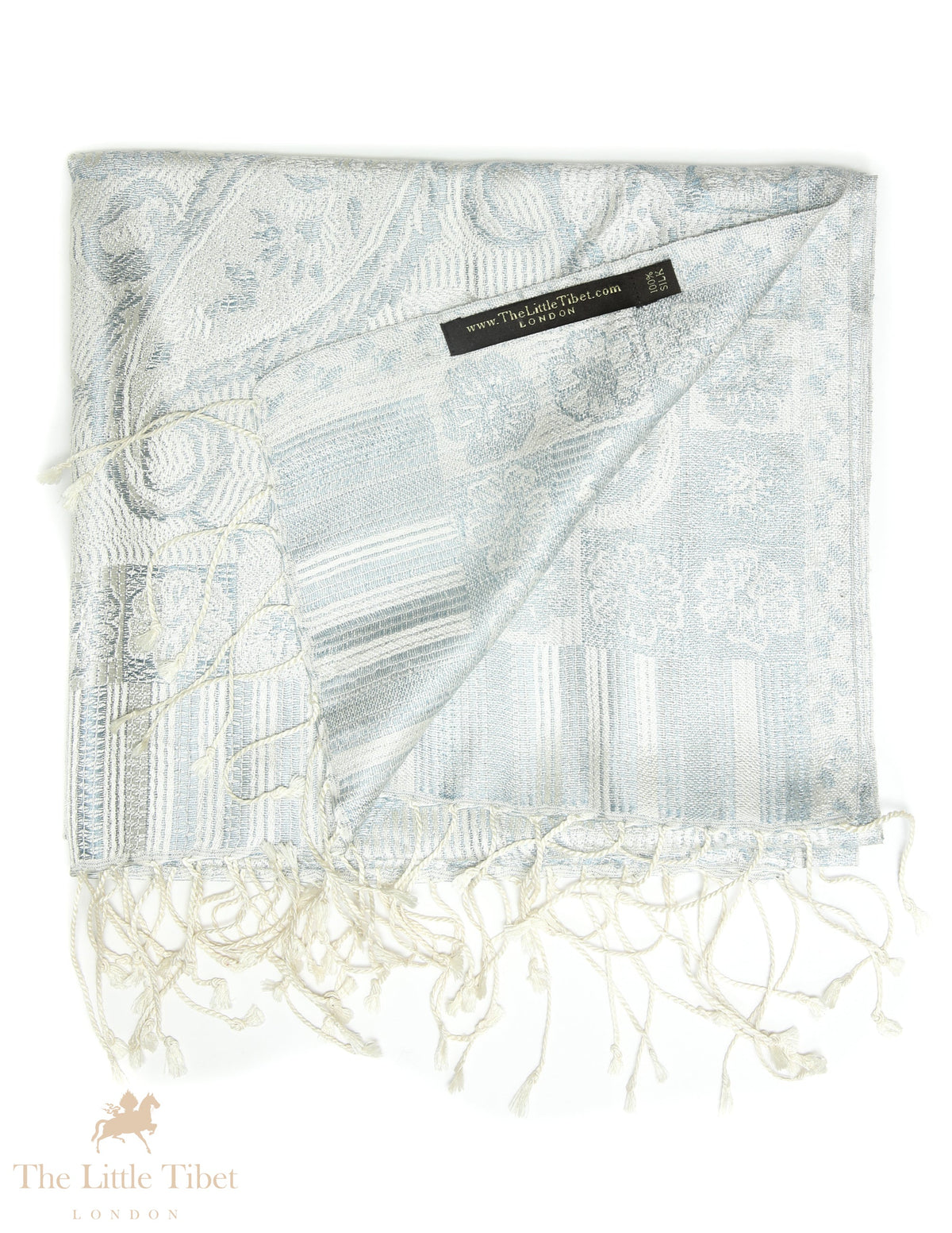 The Little Tibet Bianca Silk Pashmina Scarf, Silver
