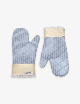 Lace-Trim Striped Cotton Oven Gloves, Set of Two