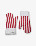 Lace-Trim Striped Cotton Oven Gloves, Set of Two