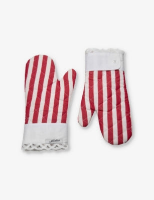 Lace-Trim Striped Cotton Oven Gloves, Set of Two