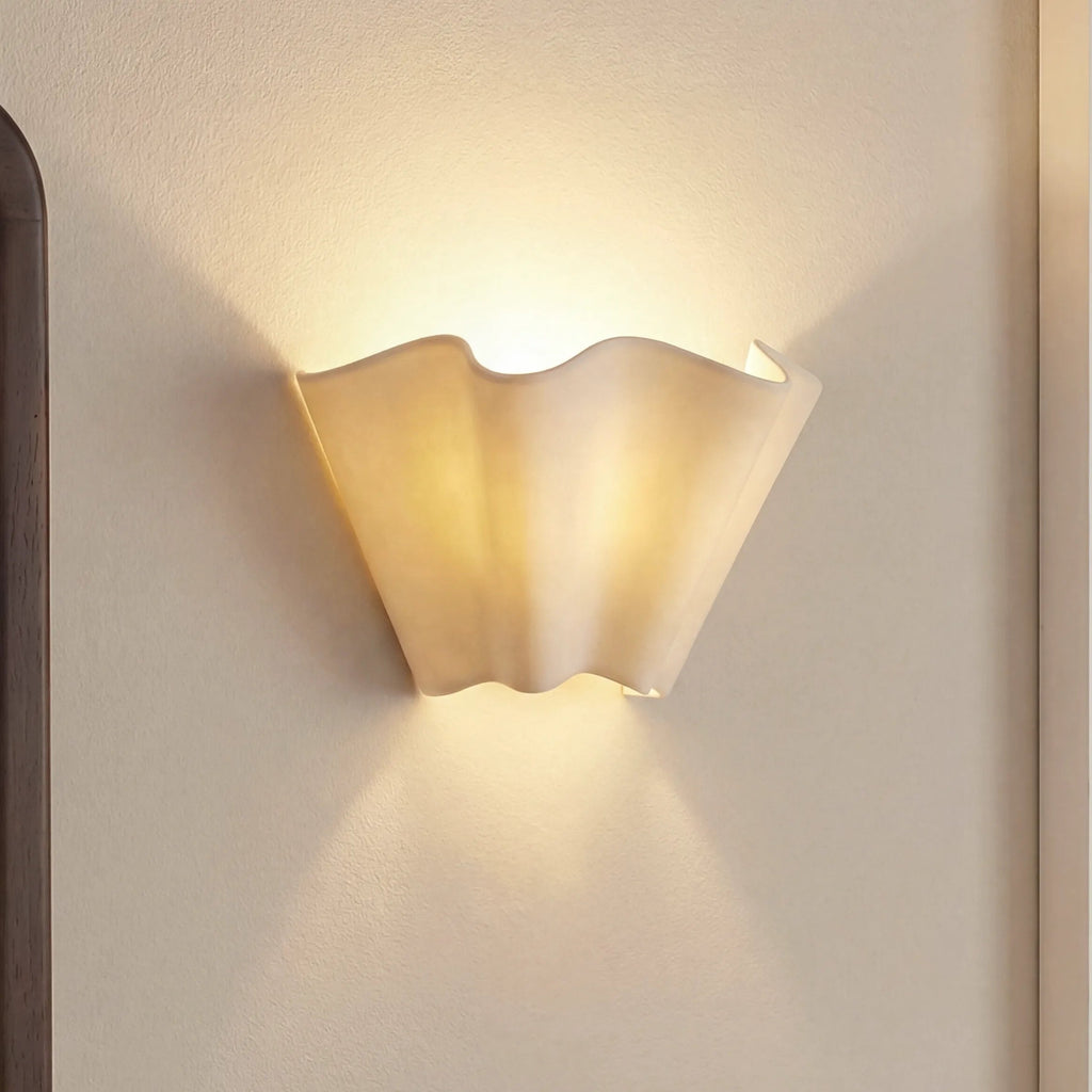 Royelux Modern Wavy Ivory Linen Wall Sconce