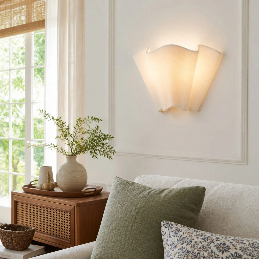 Royelux Modern Wavy Ivory Linen Wall Sconce
