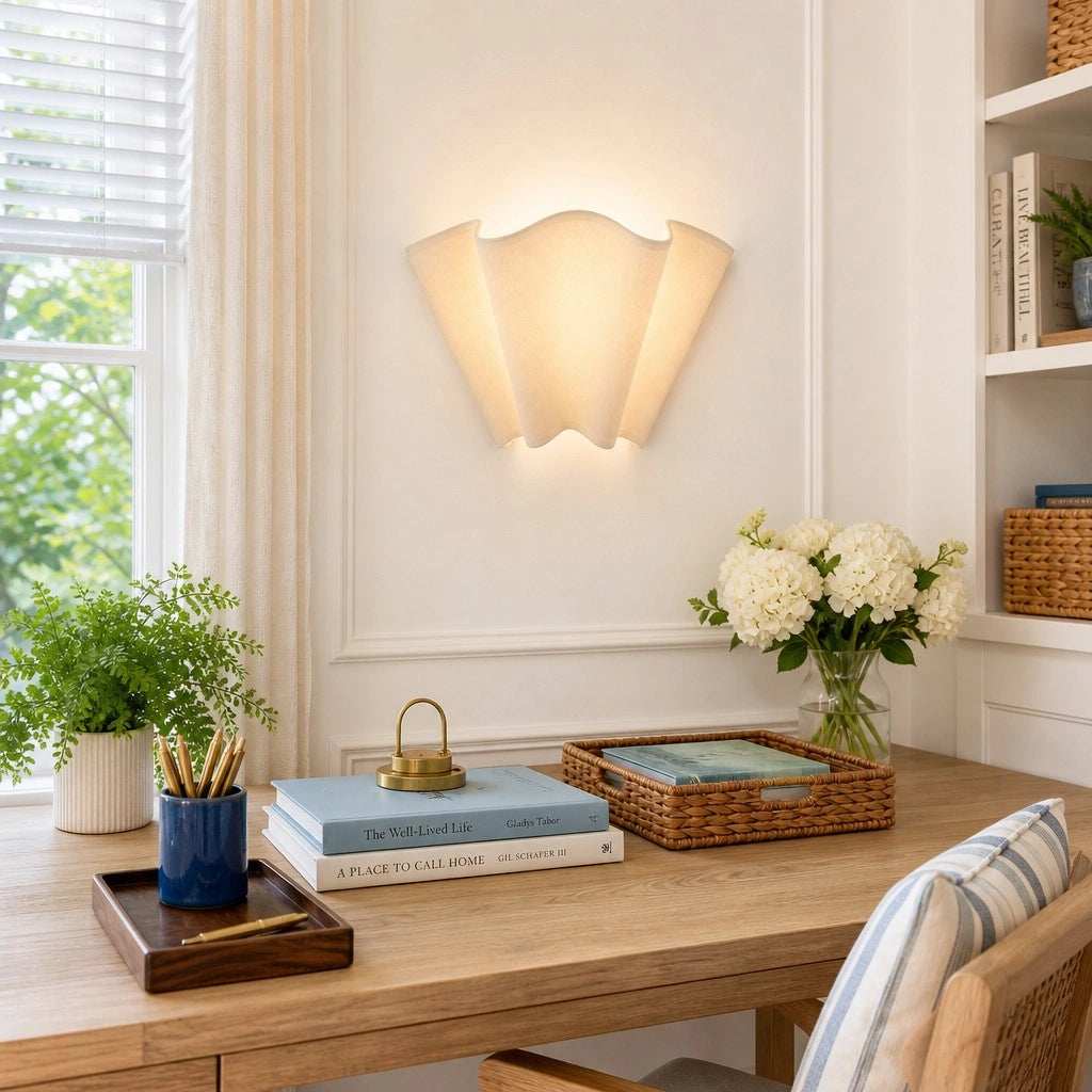 Royelux Modern Wavy Ivory Linen Wall Sconce
