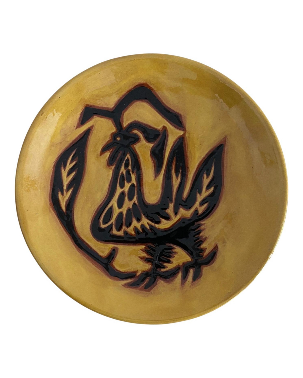 Terracotta Plate by Jean Lurçat, Decorated with a Rooster on Yellow Ground