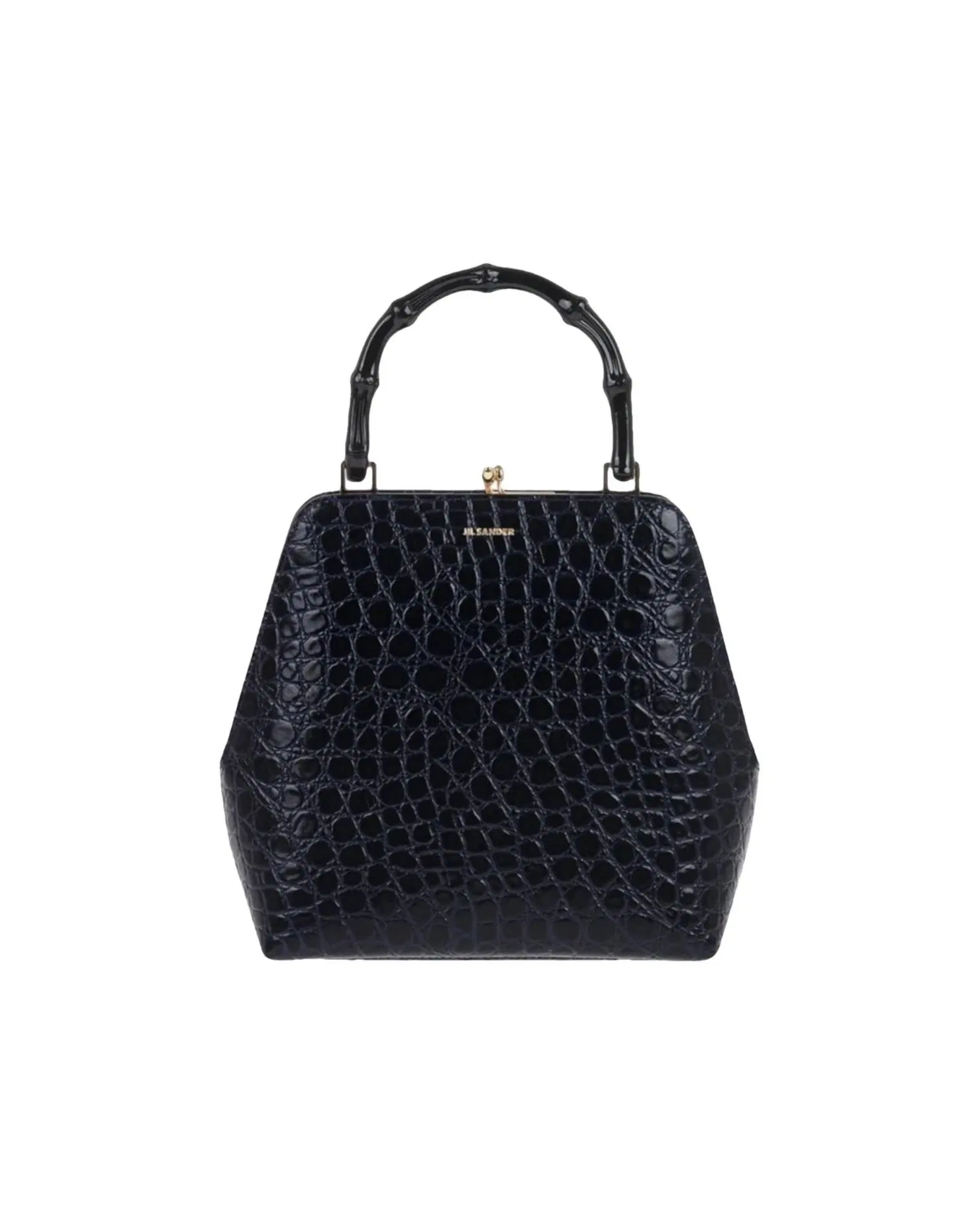 Jil Sander Navy Croc-Embossed Leather Goji Handbag