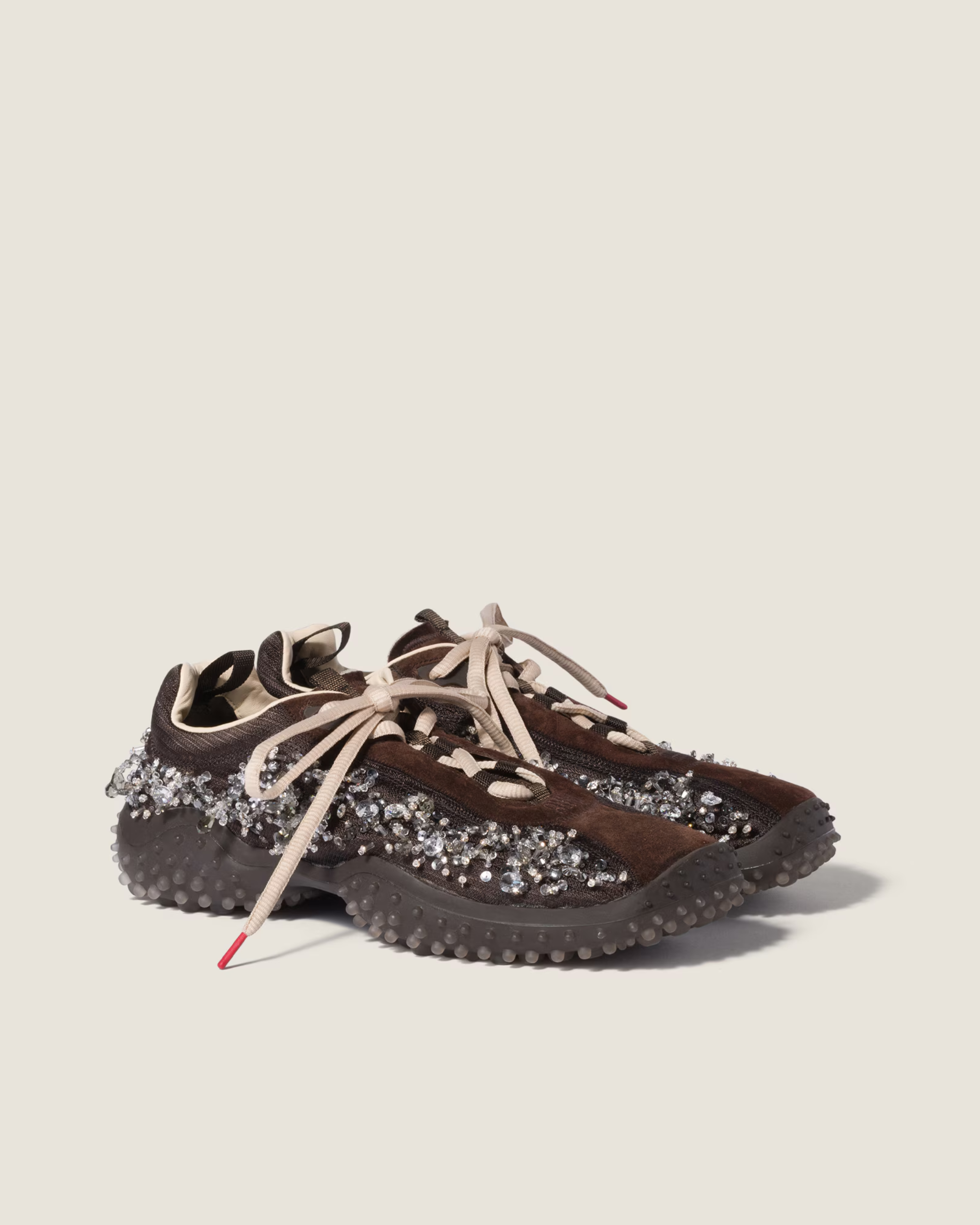 Bubble Embroidered Technical Fabric and Suede Sneakers