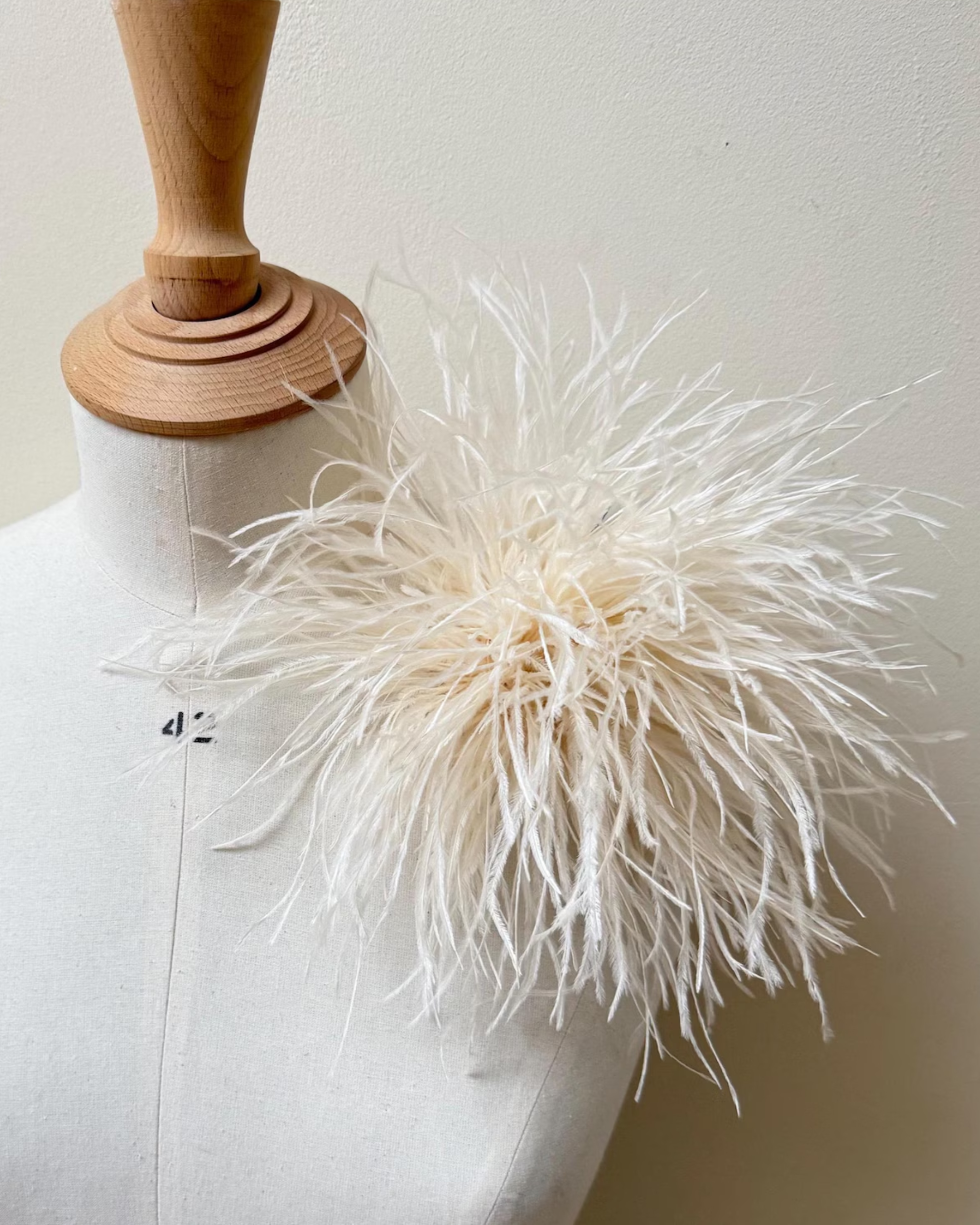 Cream Ostrich Feather Brooch, Ivory