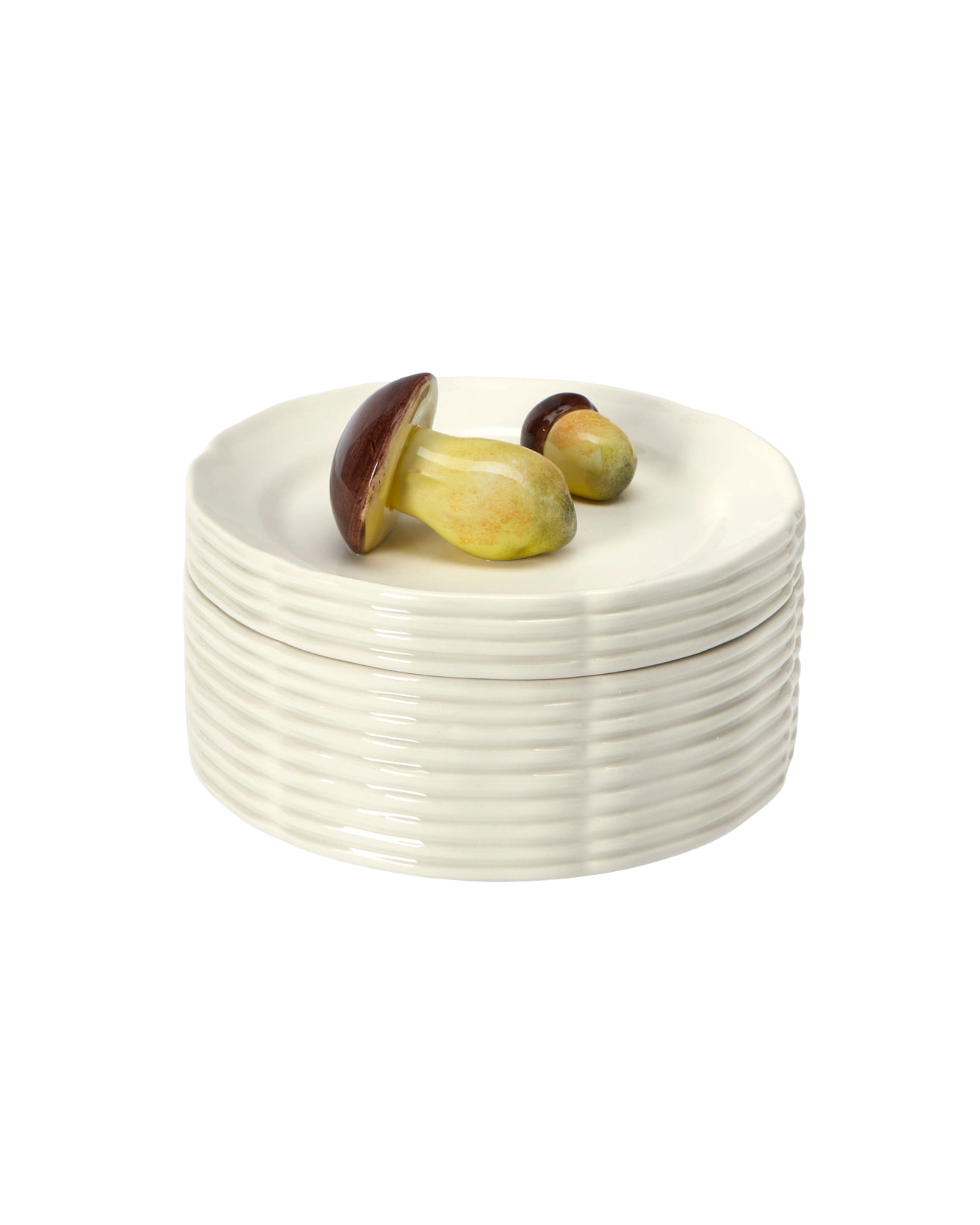 Mushrooms Hand-Painted Ceramic Trompe-L'oeil Large Serving Dish