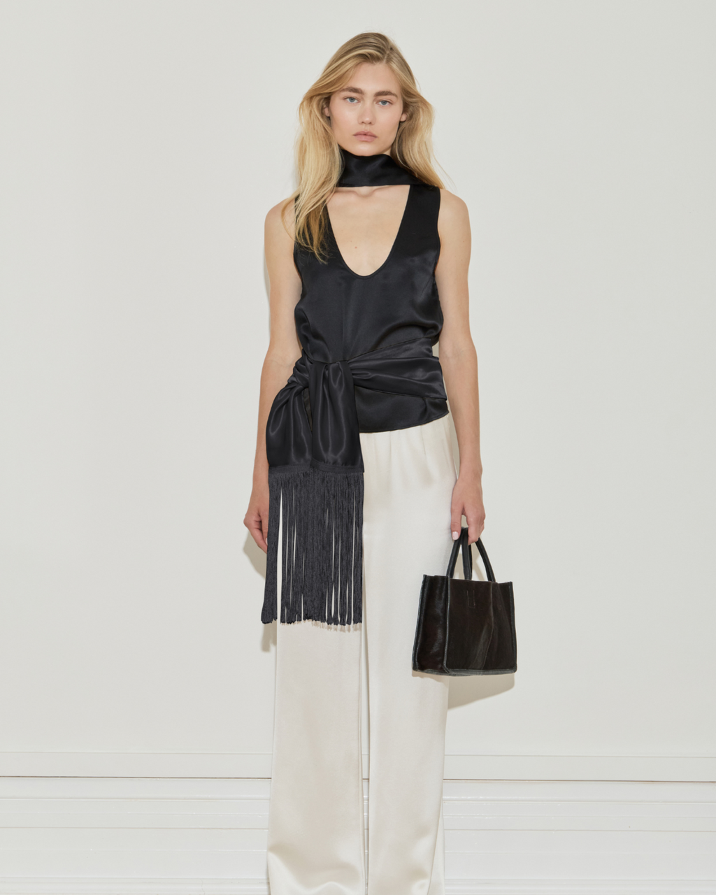 Silk Fringe Scarf, Black