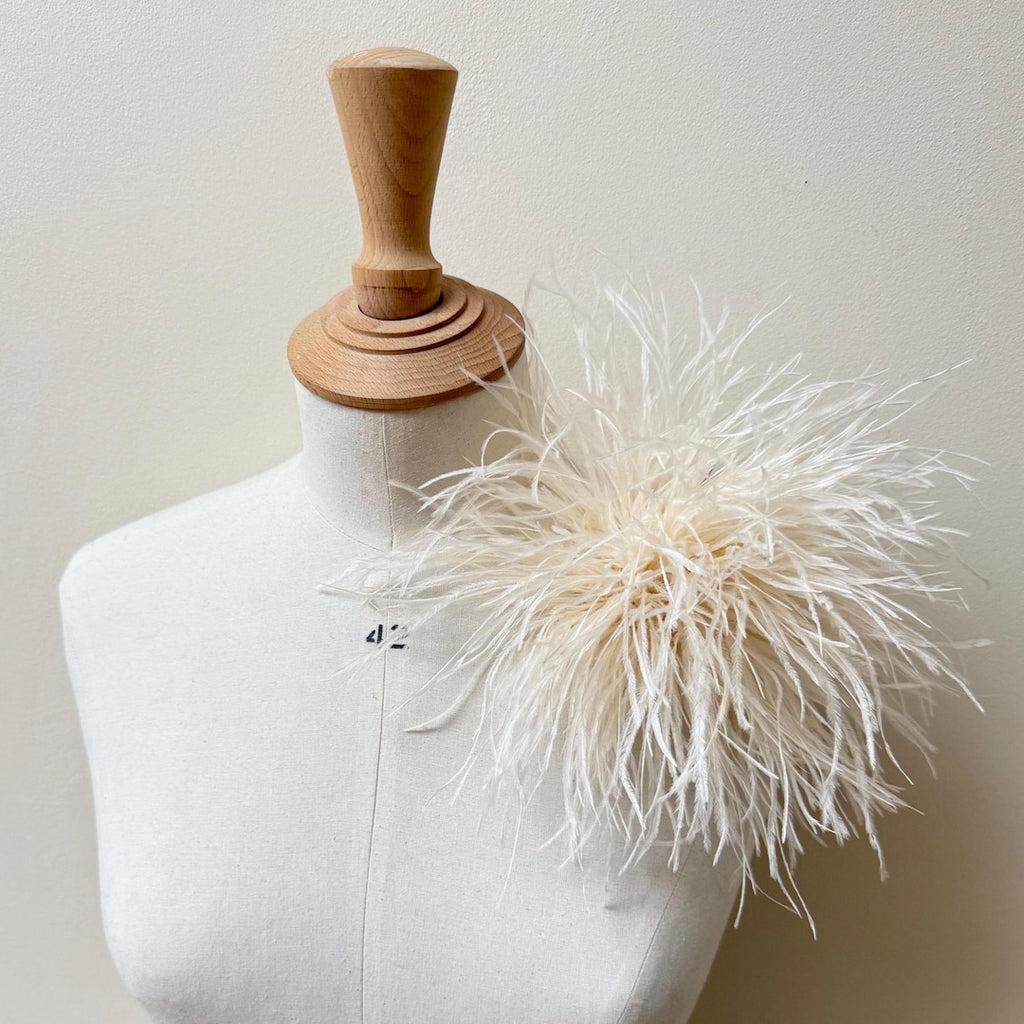 Cream Ostrich Feather Brooch Ivory