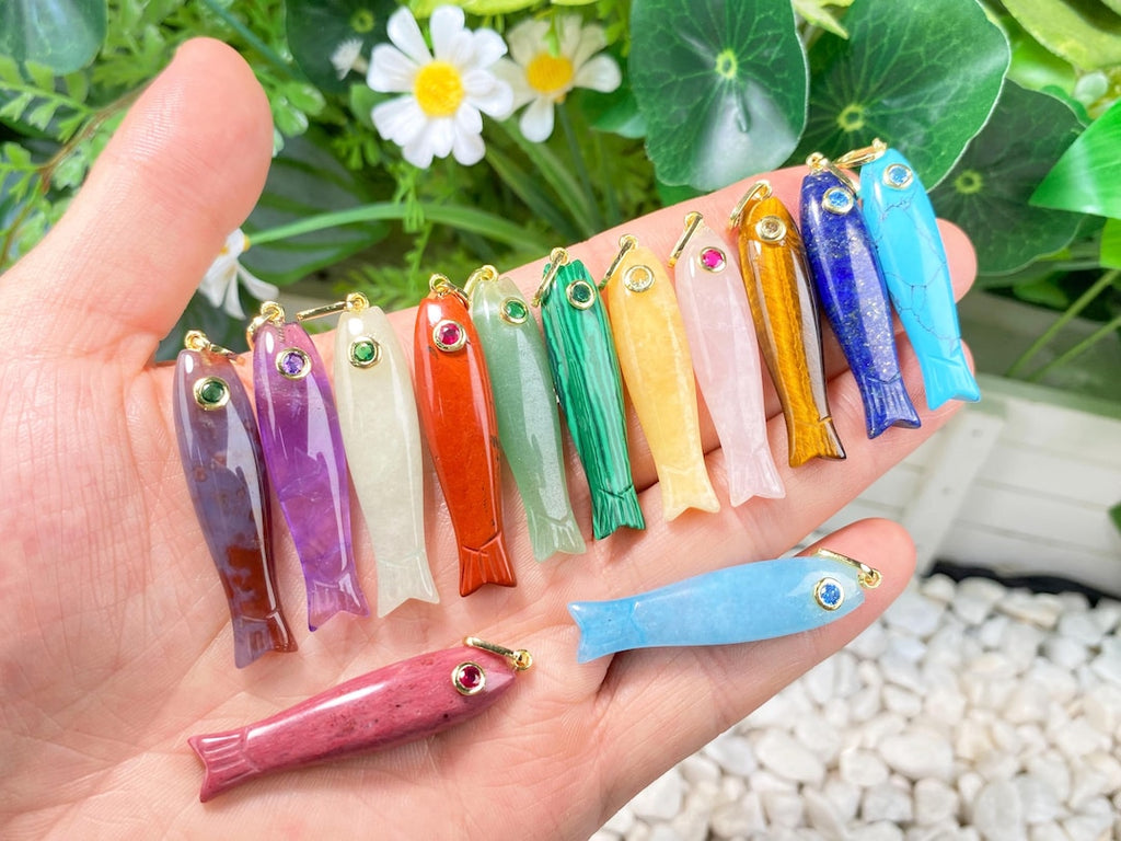 Natural Gemstone Fish Pendant