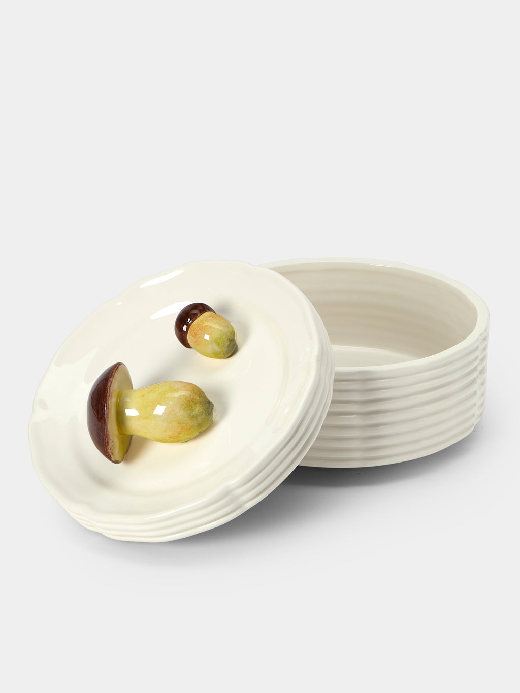 Mushrooms Hand-Painted Ceramic Trompe-l'Oeil Large Serving Dish