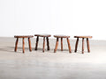 Brutalist Oak Stool, French Mid 20th Century