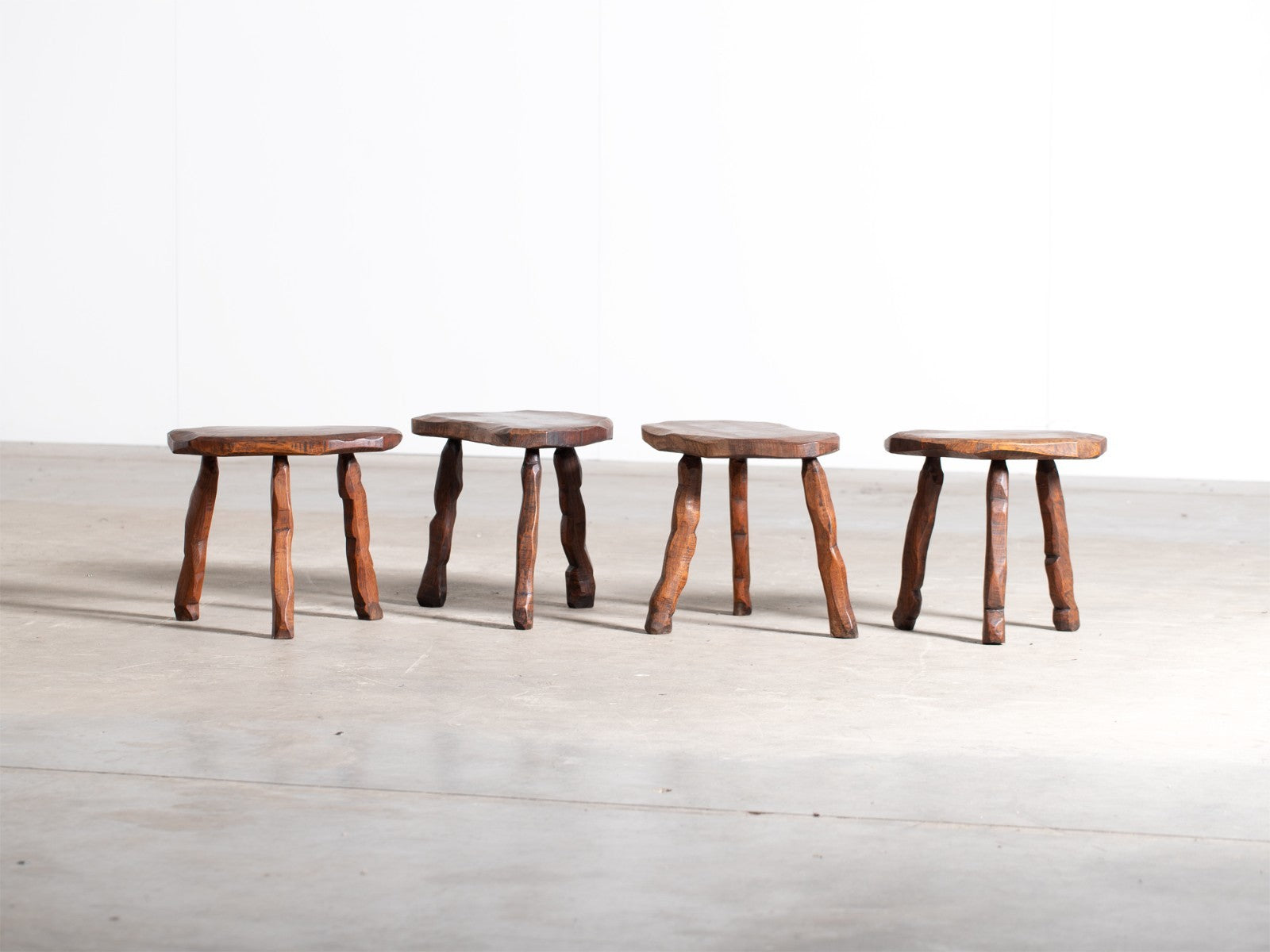 Brutalist Oak Stool, French Mid 20th Century
