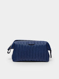 Woven Leather Small Wash Bag - Blue