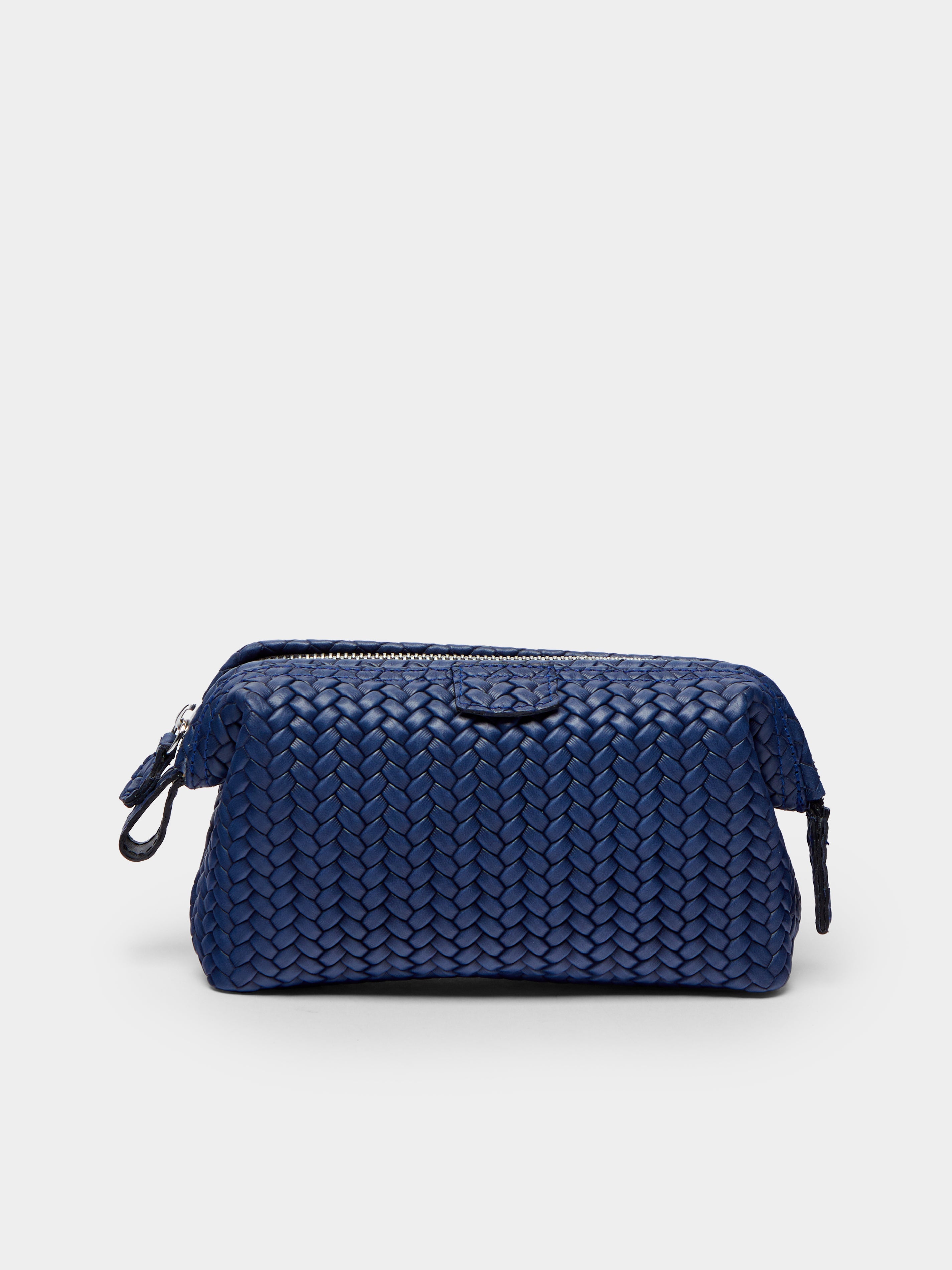 Woven Leather Small Wash Bag - Blue