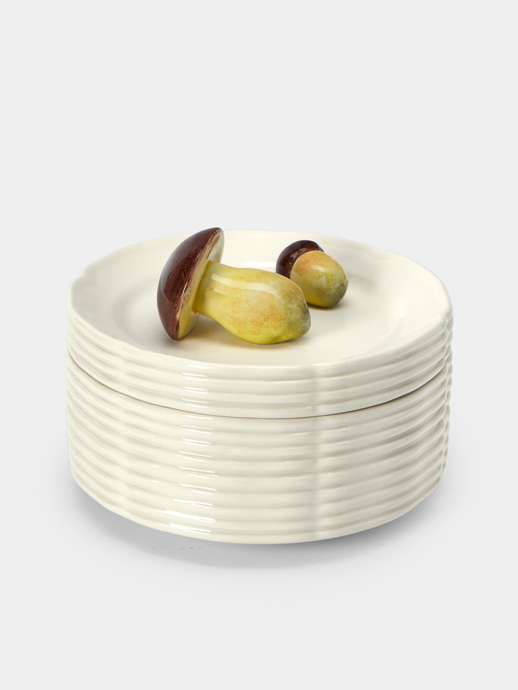 Mushrooms Hand-Painted Ceramic Trompe-l'Oeil Large Serving Dish