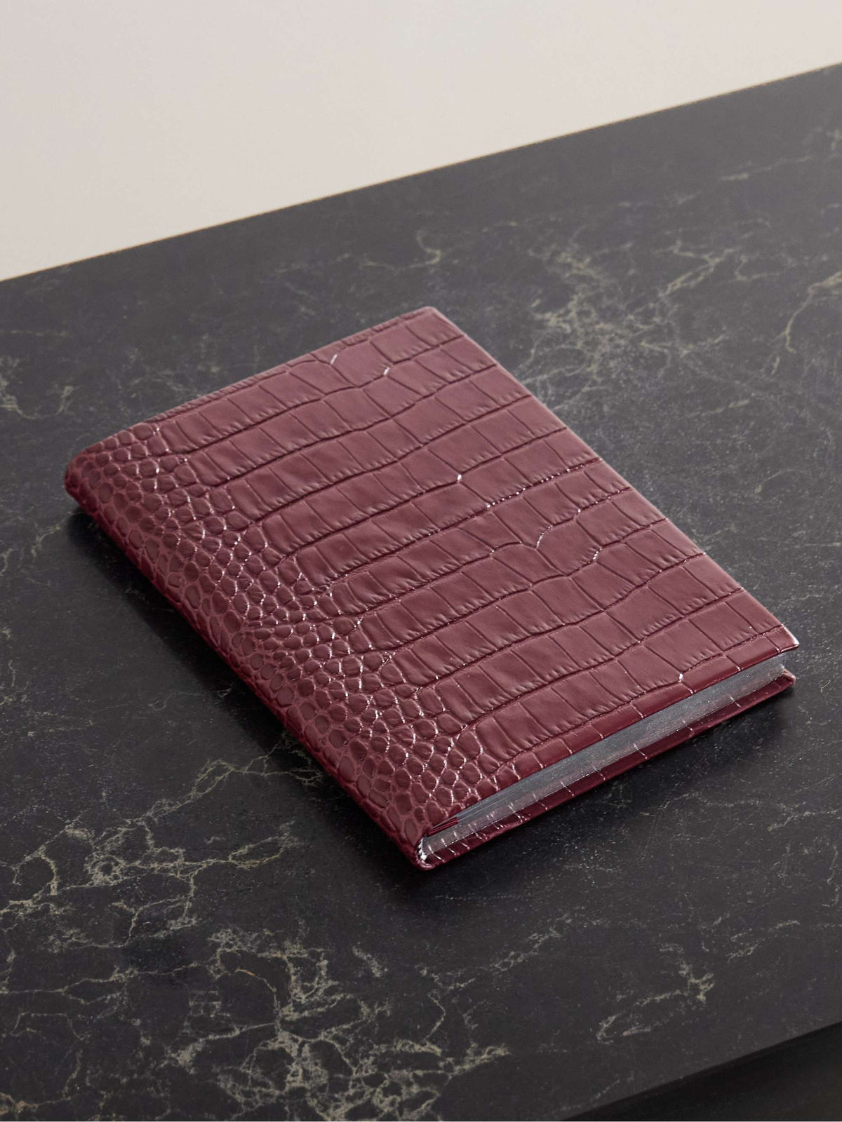 Smythson Soho Croc-Effect Leather Notebook, Burgundy